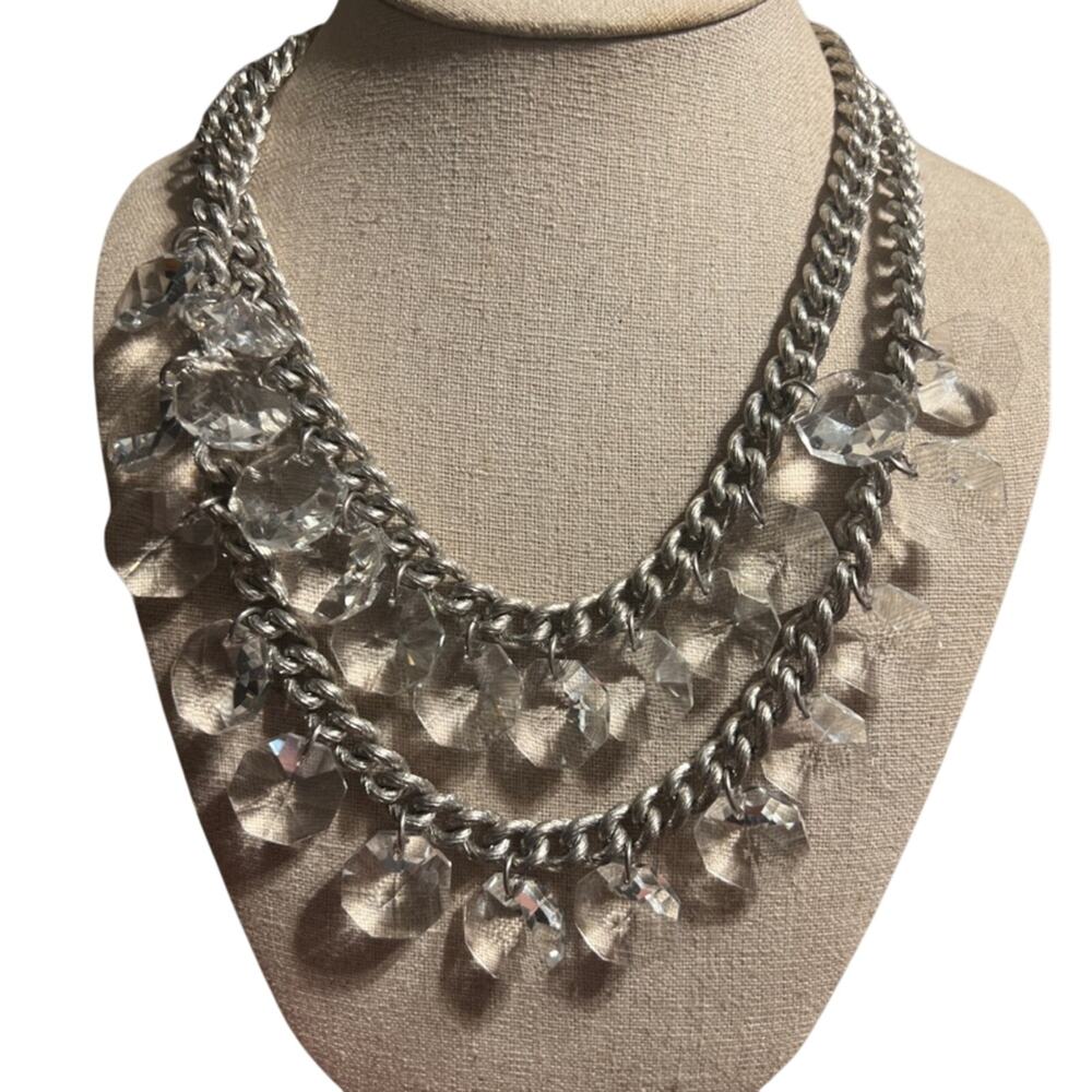 Vtg Stella & Dot Byblos Crystal Chandelier Double Chain Necklace Gala Workwear